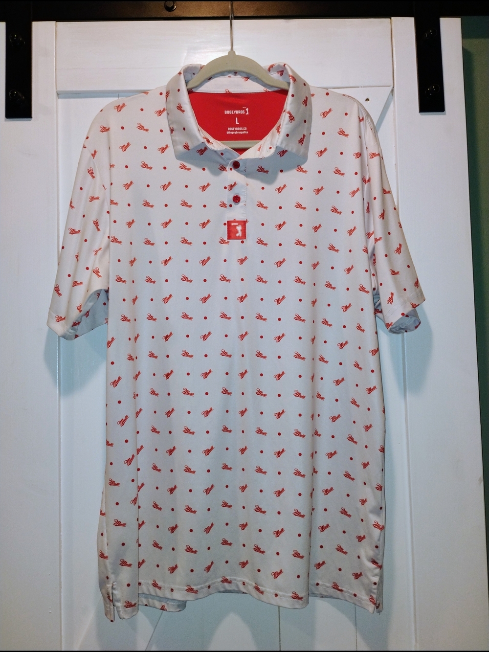 Men's White Polo with Red All-over Mulli Print Bogey Bros